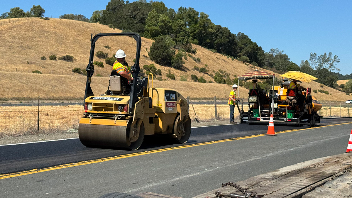paving trucks working on a Sonoma County road