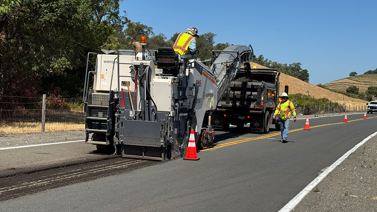 paving truck on a Sonoma County road