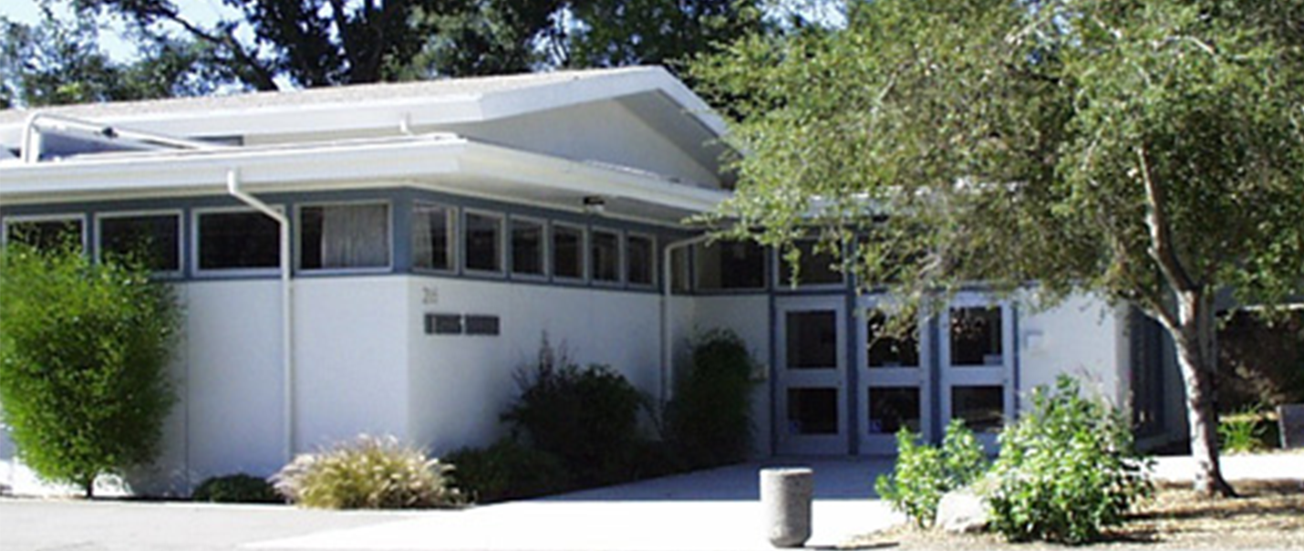 image of the exterior of one-story community building.